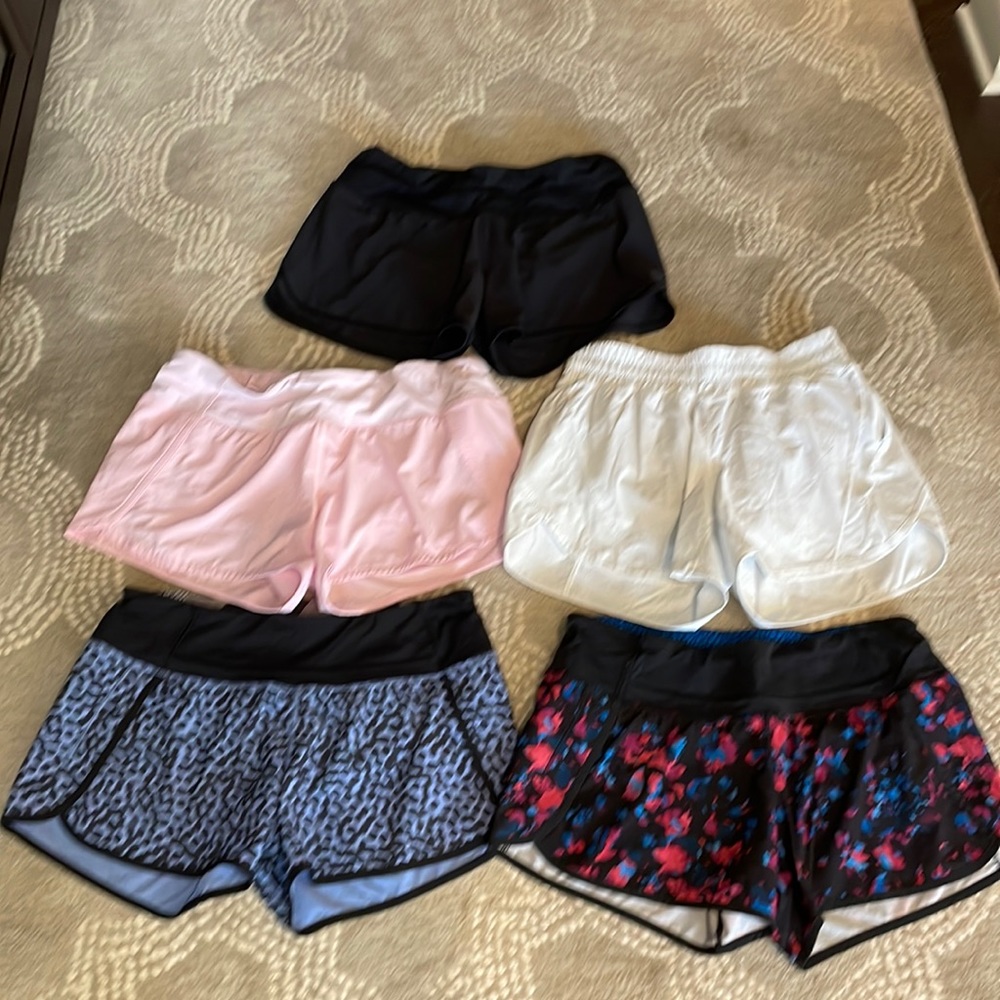 5 pairs EUC Lululemon 4” inseam running shorts
